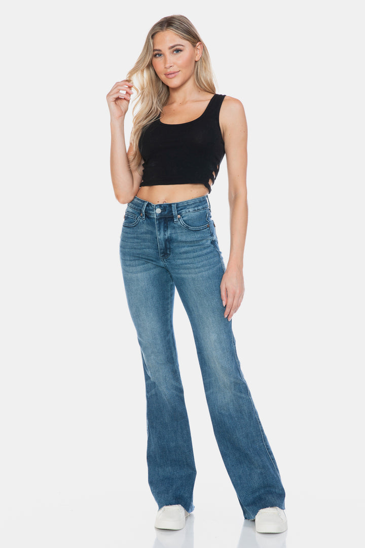 Judy Blue Tummy Control Vintage Wash Cut Hem Flare Jeans