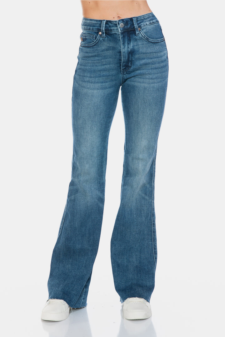 Judy Blue Tummy Control Vintage Wash Cut Hem Flare Jeans