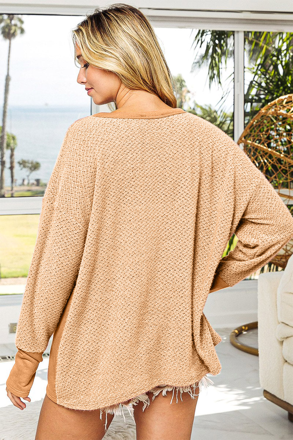 Oversized Long Sleeve Top with Kangaroo Pocket