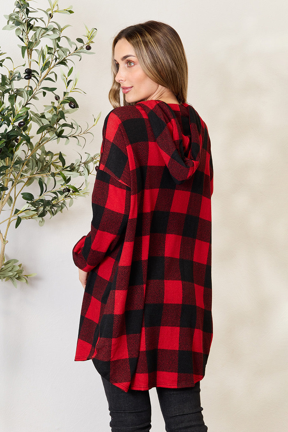 Plaid Hooded Button Down Shirt