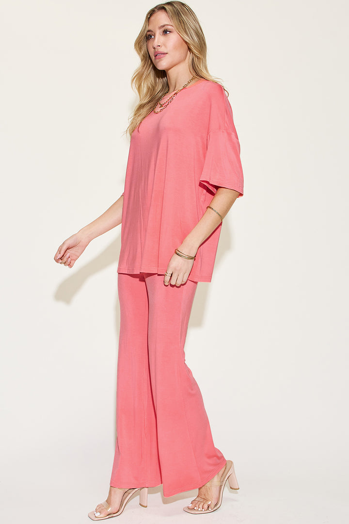 Bamboo Drop Shoulder T-Shirt and Flare Pants Set