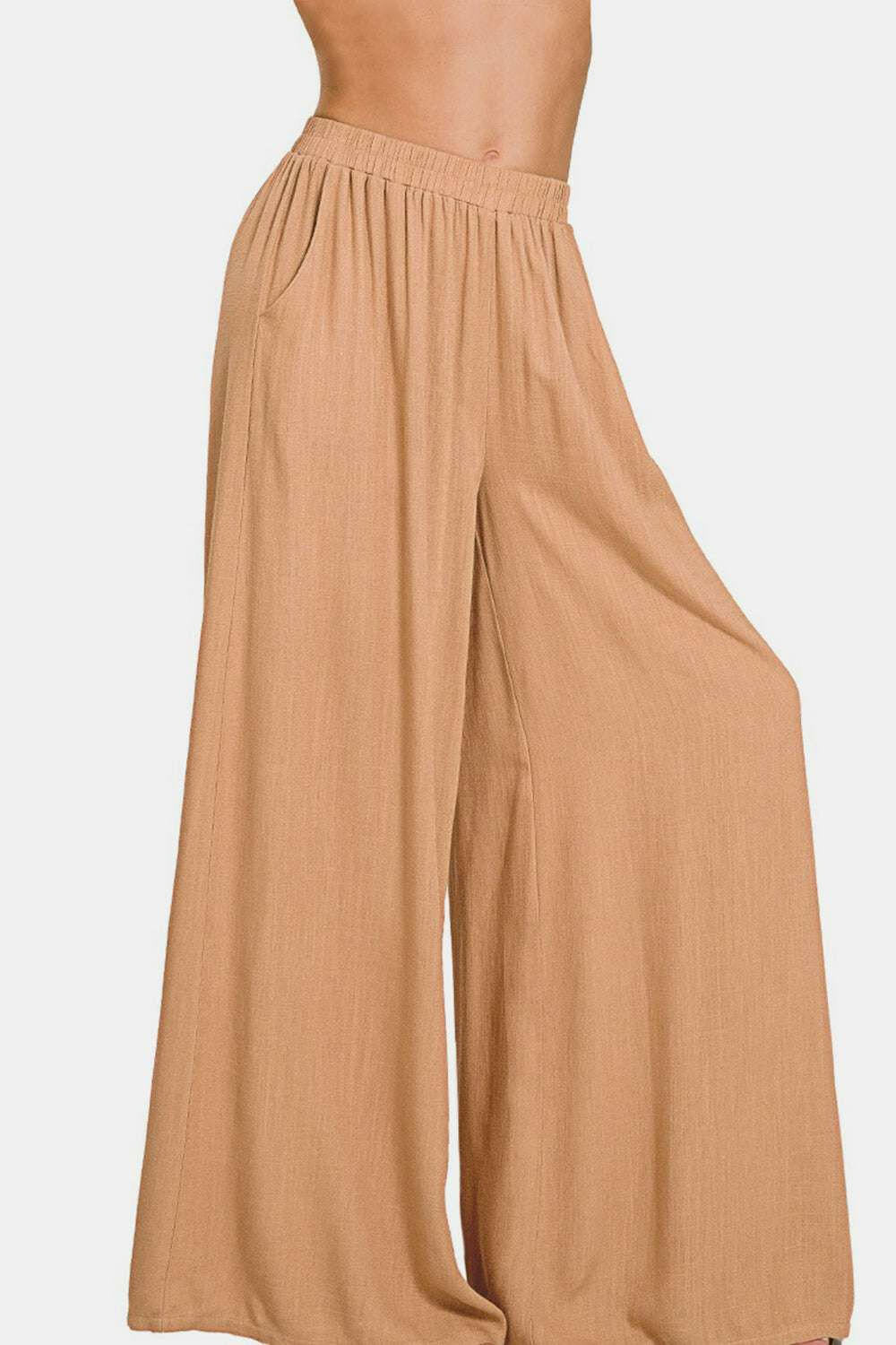 Pleated Linen-Blend Wide-Leg Pants.