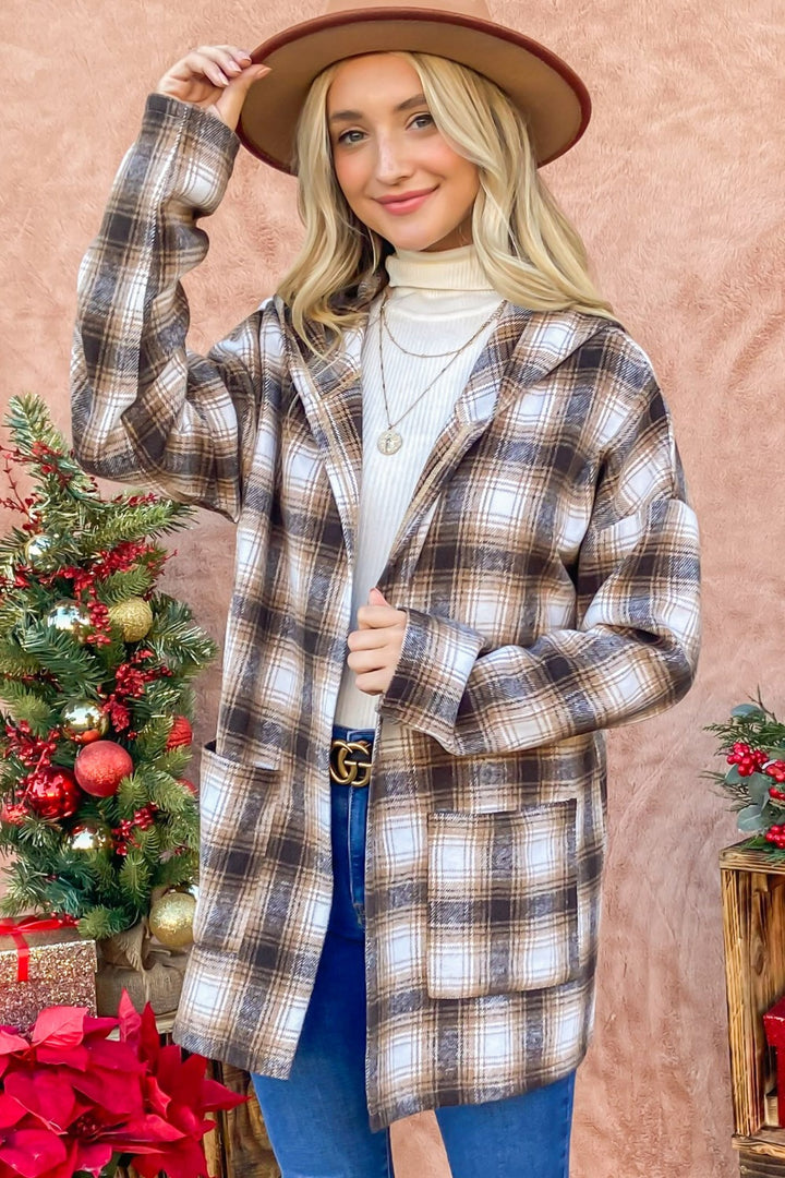 Hooded Plaid Shirt Jacket