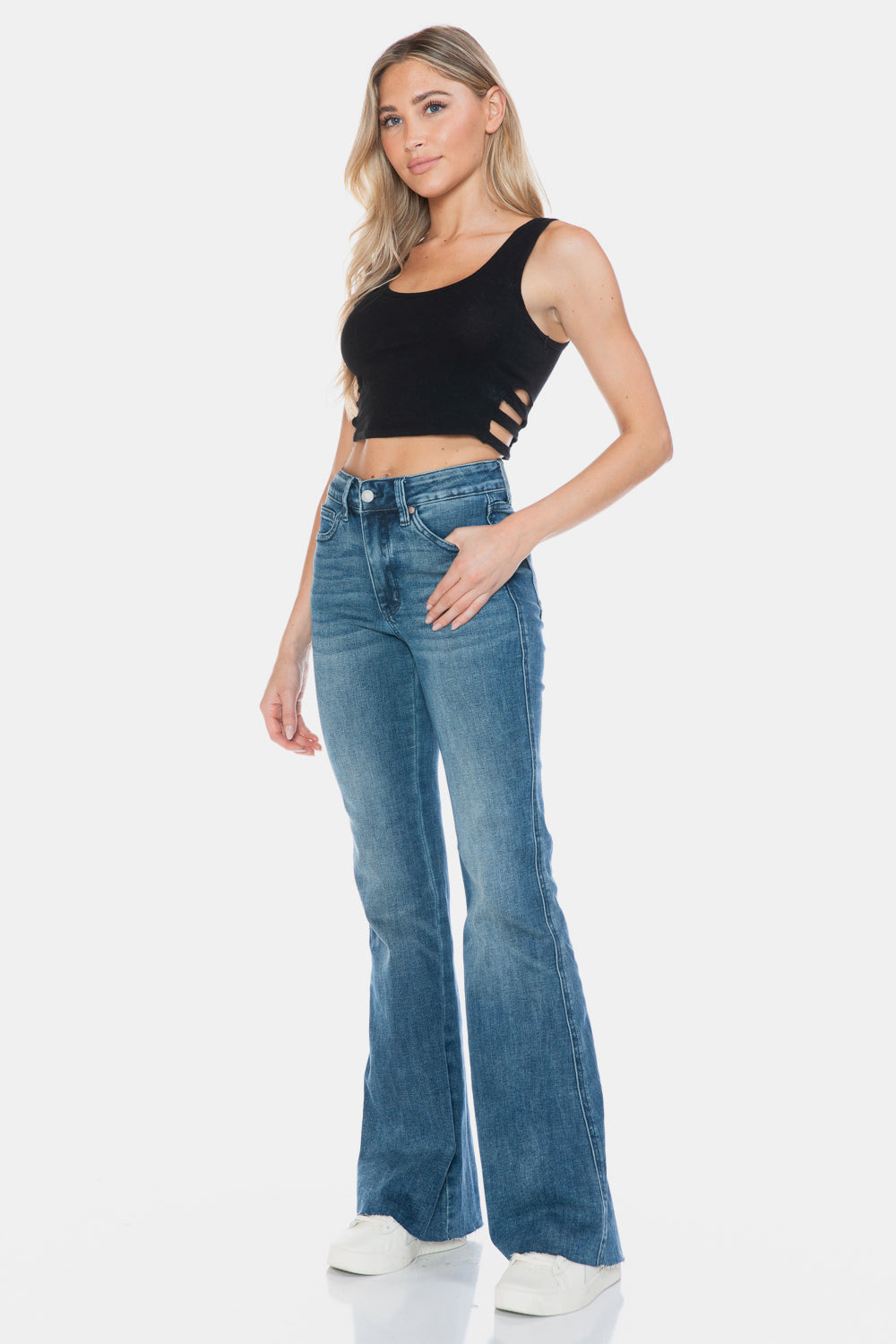 Judy Blue Tummy Control Vintage Wash Cut Hem Flare Jeans