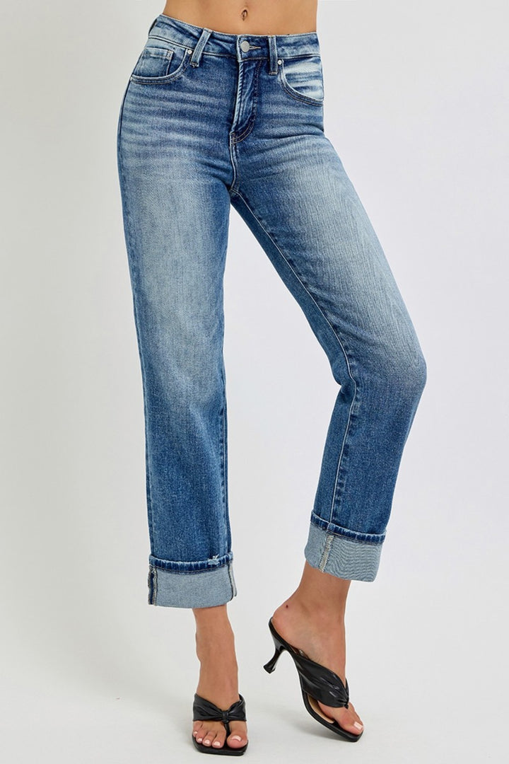 High Rise Crop Roll Up Jeans