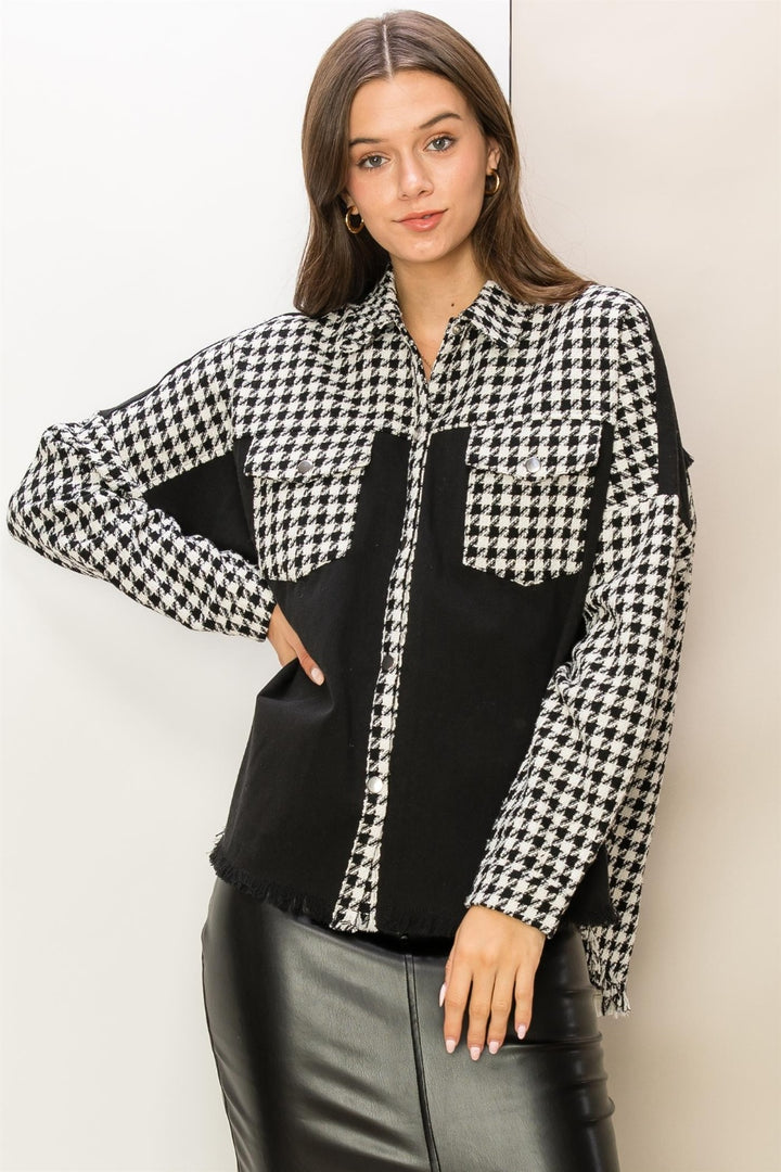 Houndstooth Raw Hem Jacket