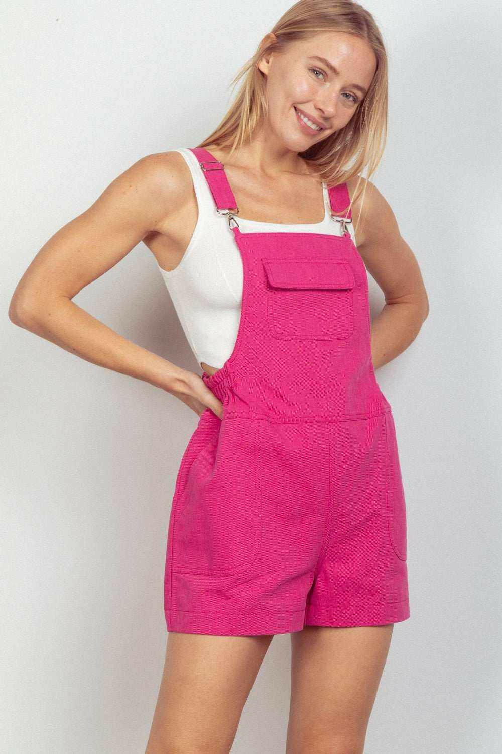 Fuchsia Sunny Stroll Overall Shorts - Very J