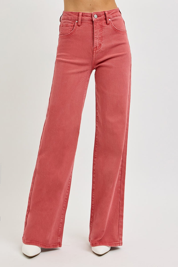 High Rise Wide Leg Jeans in Brick