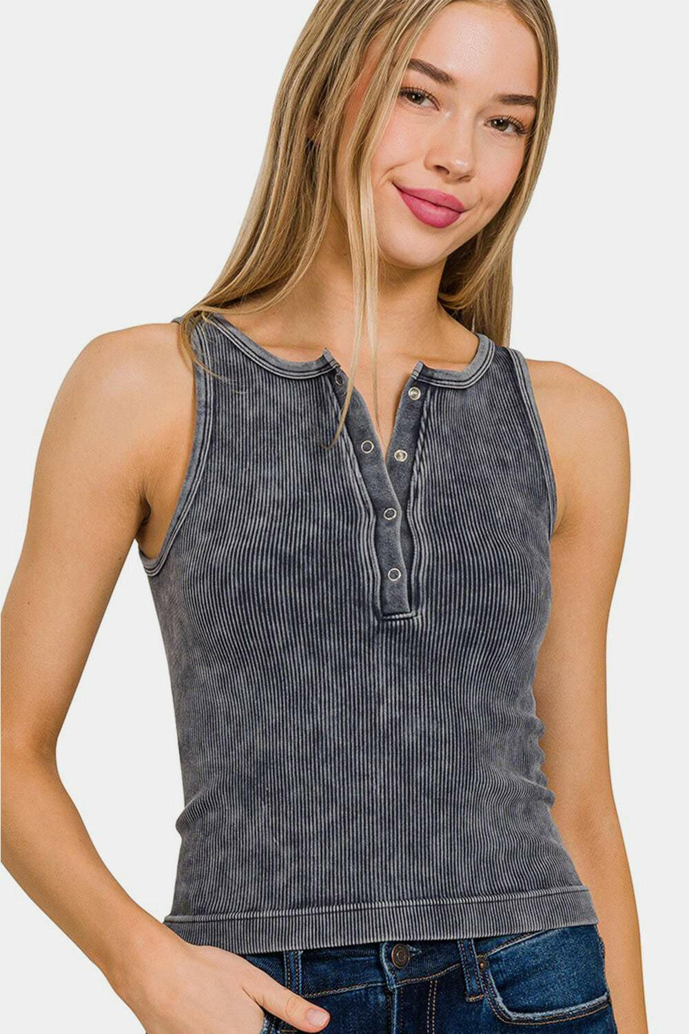 Half Snap Washed Ribbed Tank Top - The Rogue Daisy