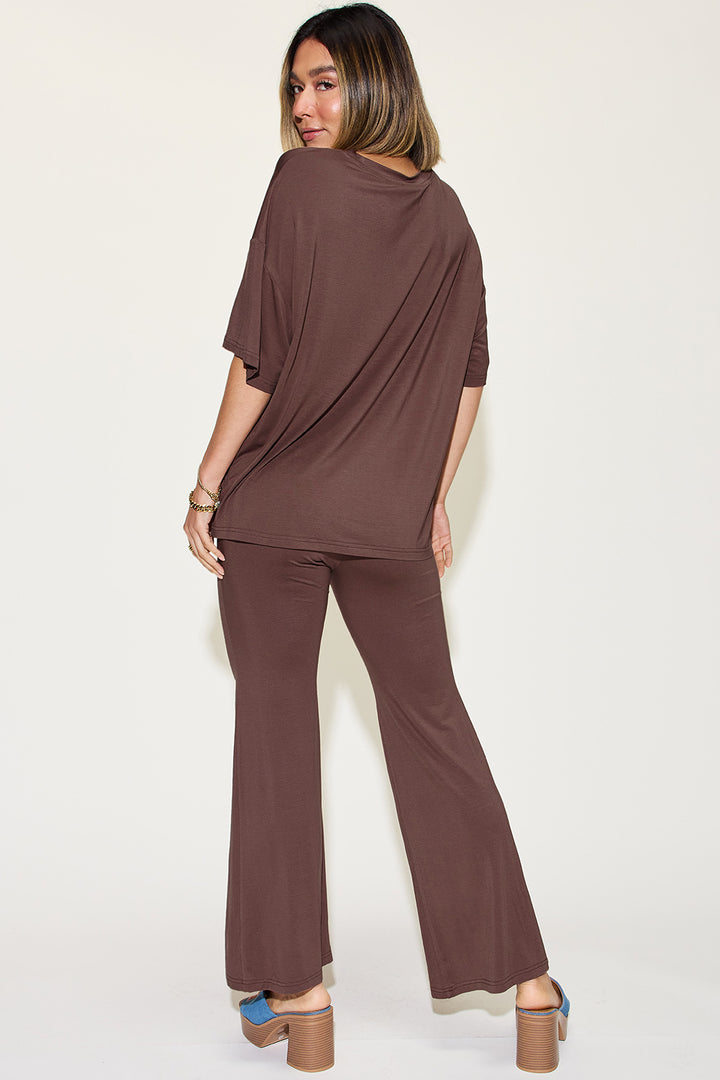 Bamboo Drop Shoulder T-Shirt and Flare Pants Set