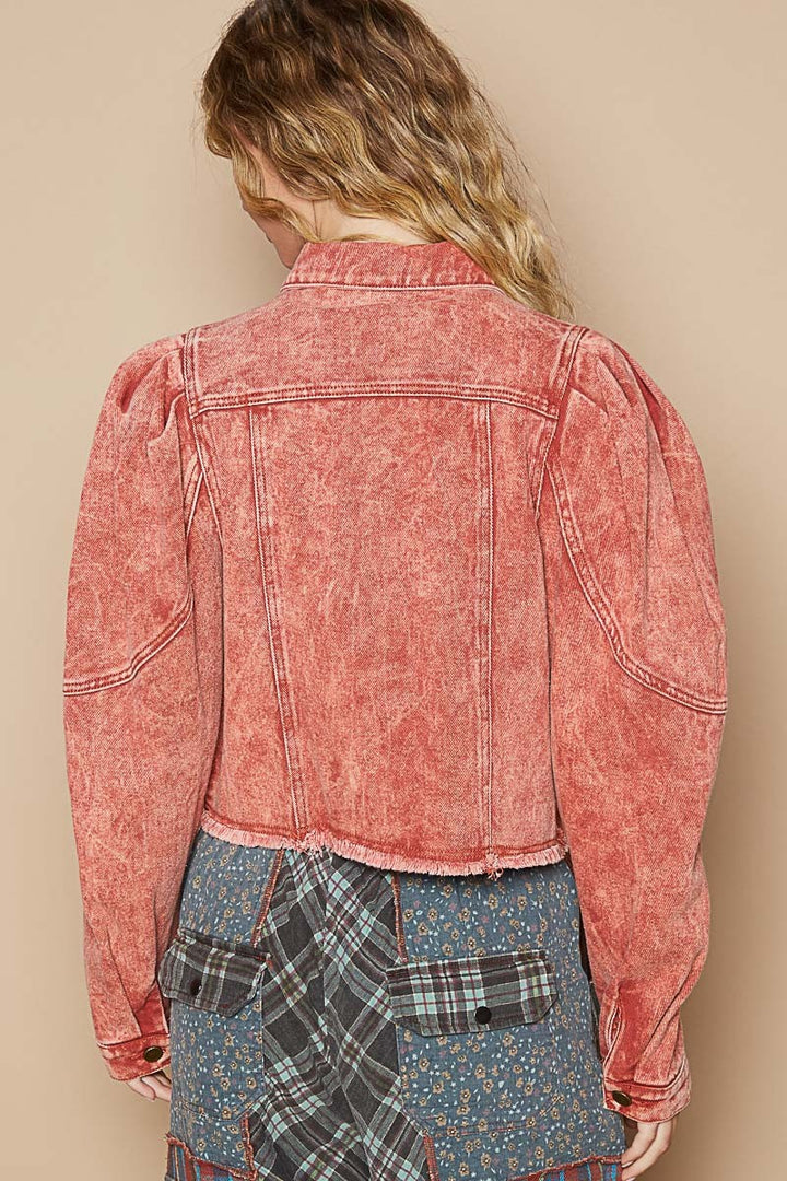 Brick Red Cropped Denim Jacket