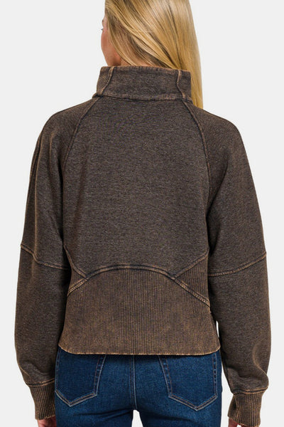 Acid Washed Half Zip Fleece Sweatshirt