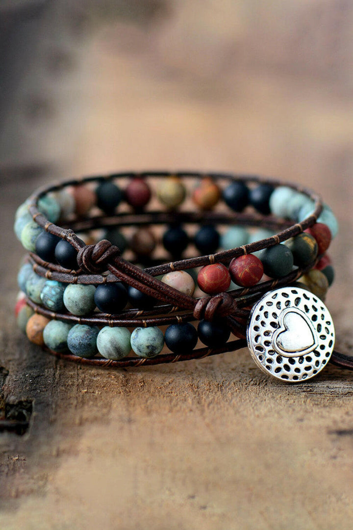 Triple Layer Beaded Agate Bracelet.