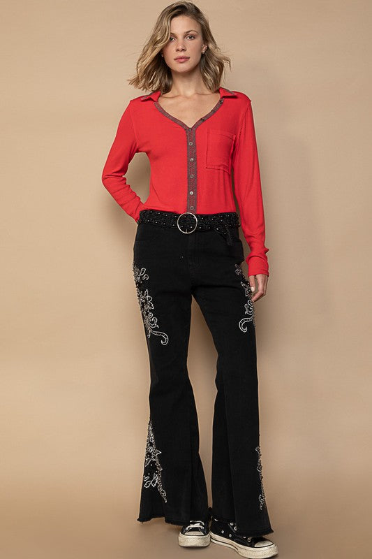 Embroidered Flare Pants