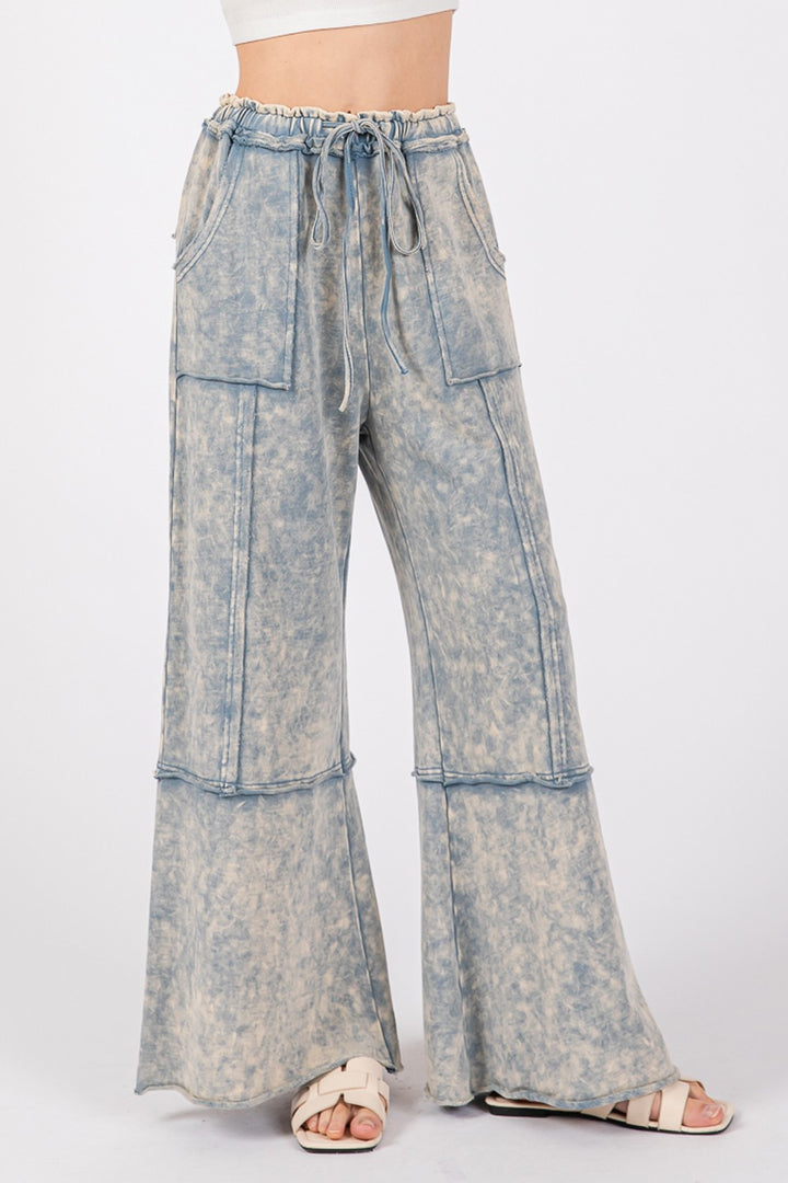 Cotton Mineral Washed Terry Wide Leg Pants