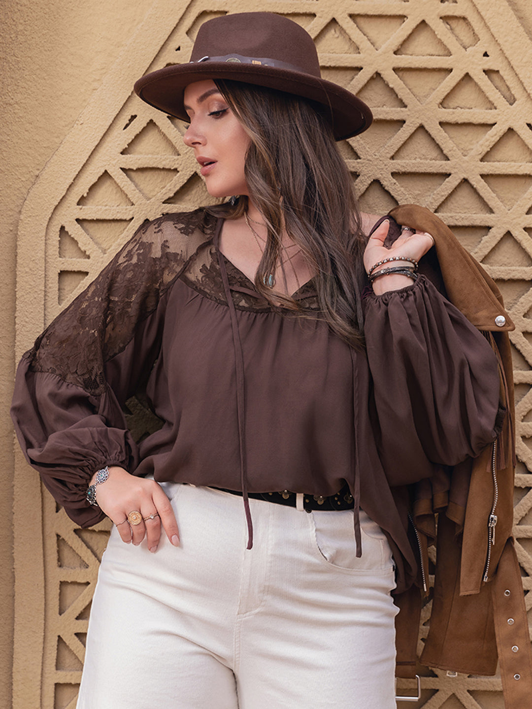 Mocha Lace Poet Blouse