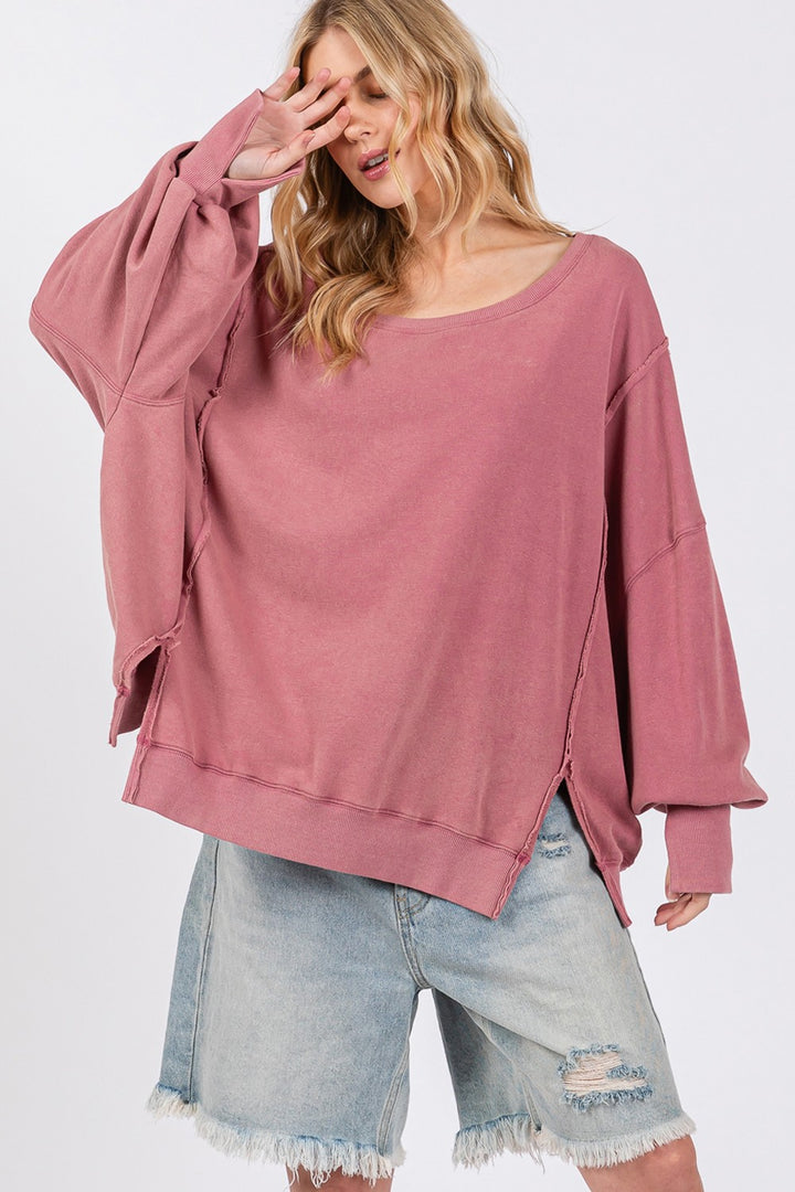 Cotton Mineral Wash Side Slit Oversized Sweatshirt