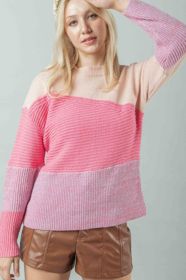 Blush Pink Color Block Sweater - The Rogue Daisy