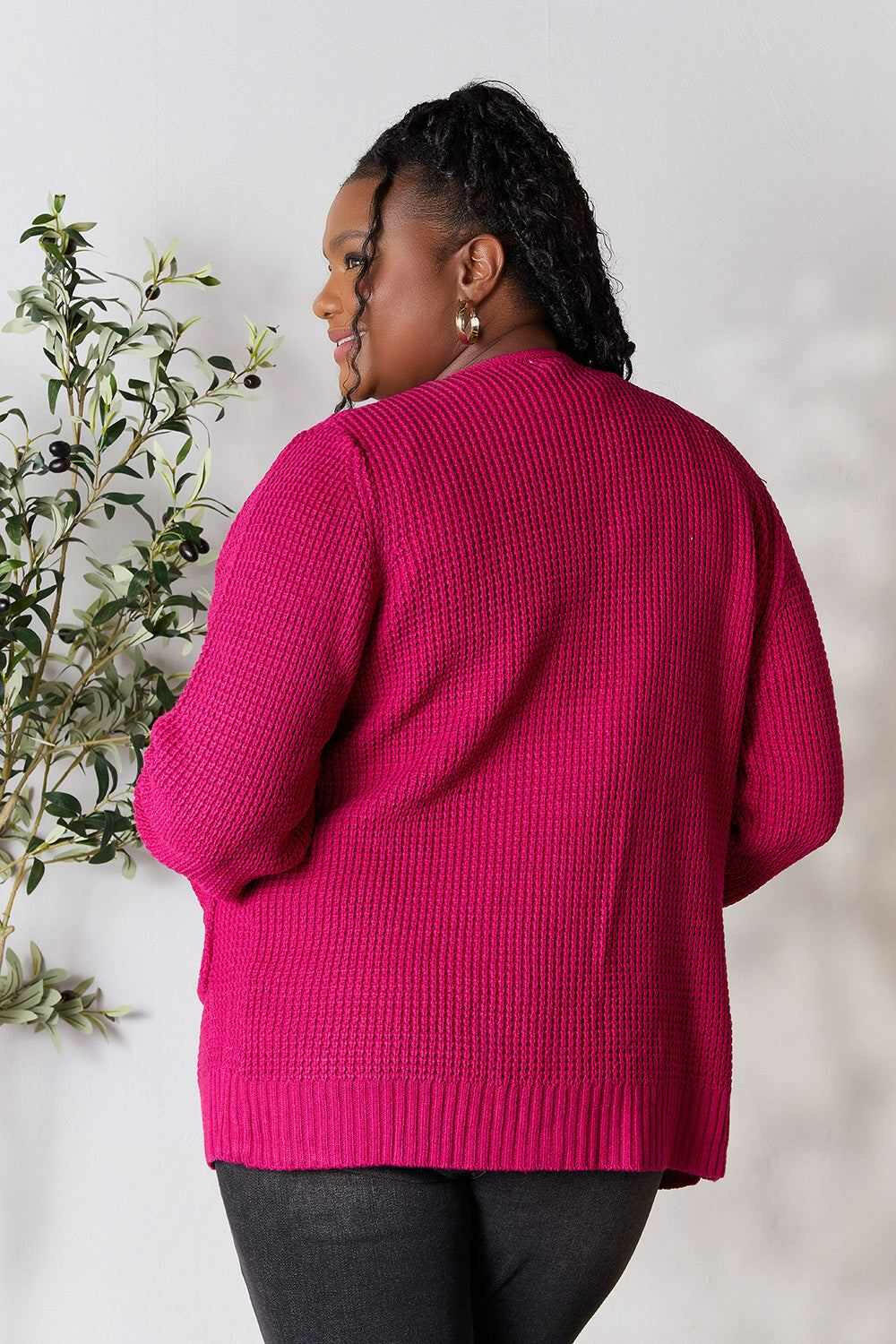 Waffle-Knit Cardigan in Magenta - The Rogue Daisy