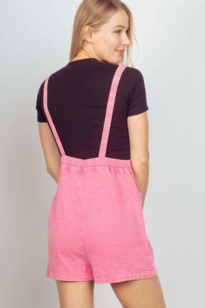 Bubblegum Pink Double Gauze Overall Shorts