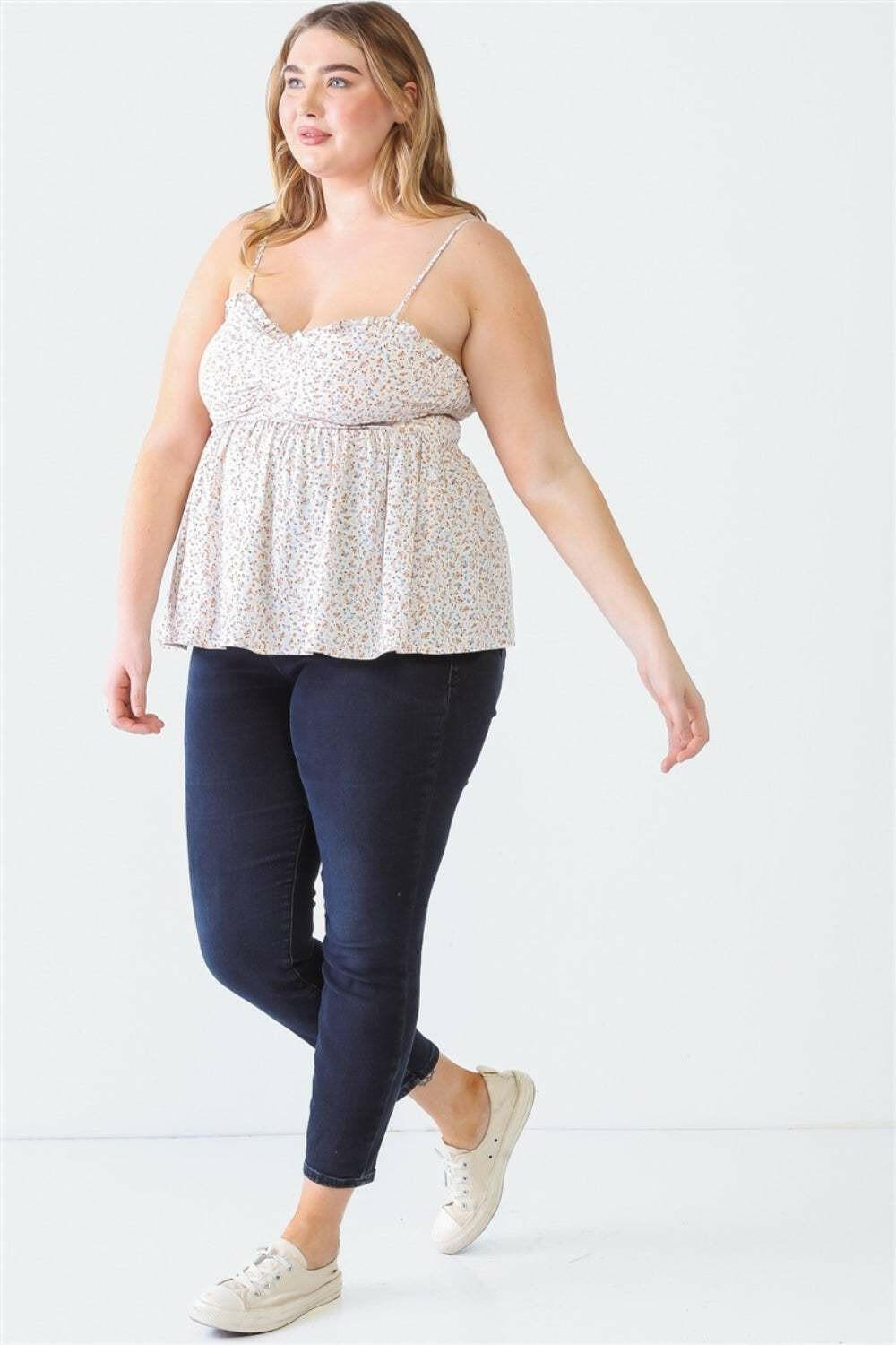 Sweetheart Smocked Floral Cami - Plus Size