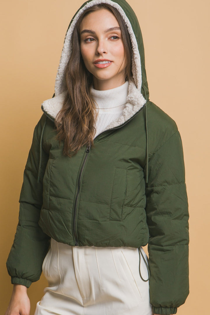 Cropped Hooded Reversible Jacket