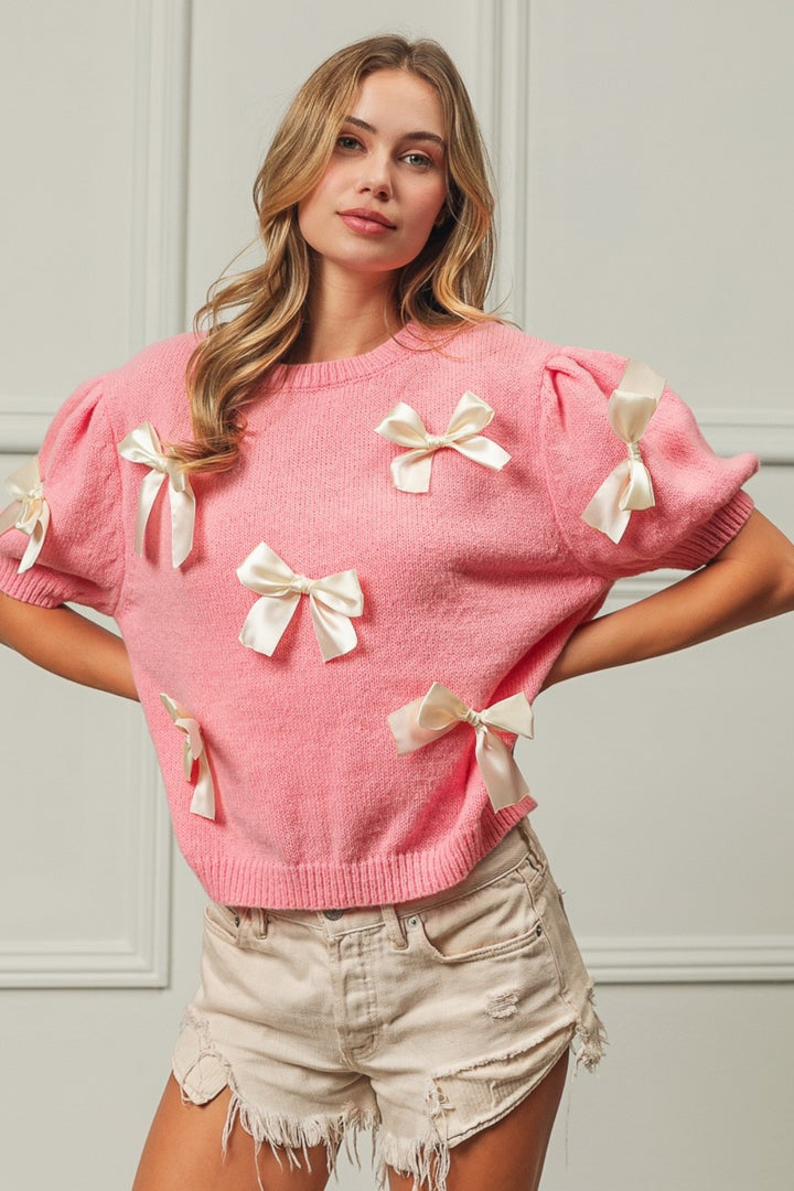 Bow Detail Puff Sleeve Sweater