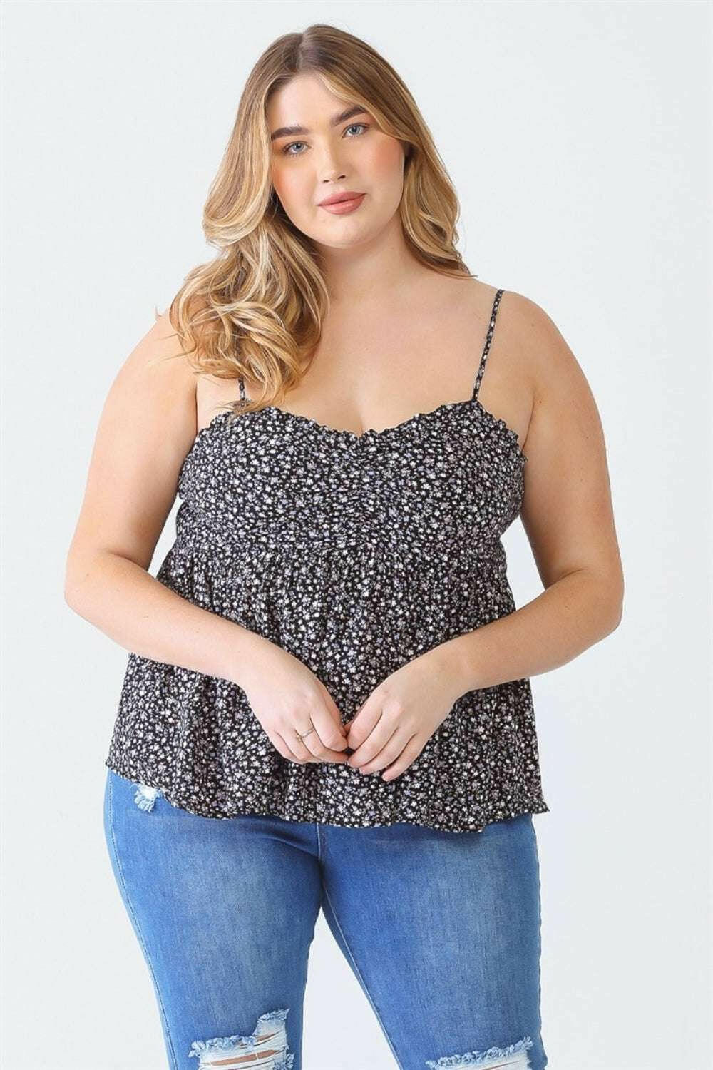 Sweetheart Smocked Floral Cami - Plus Size