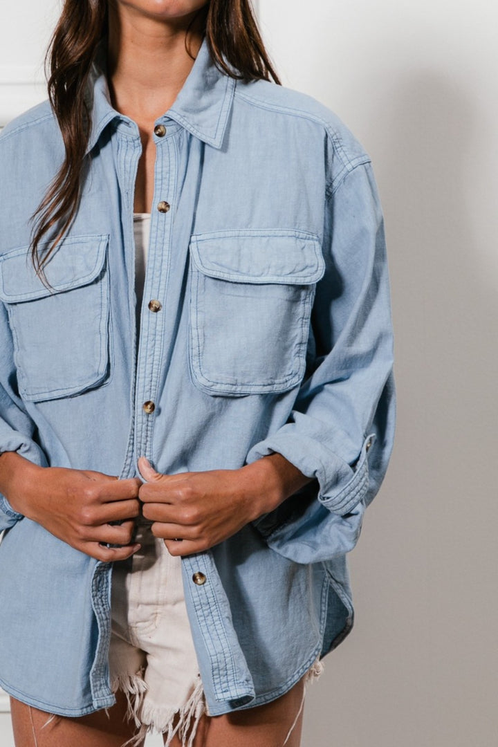 Cotton Button Down with Stitch Detail