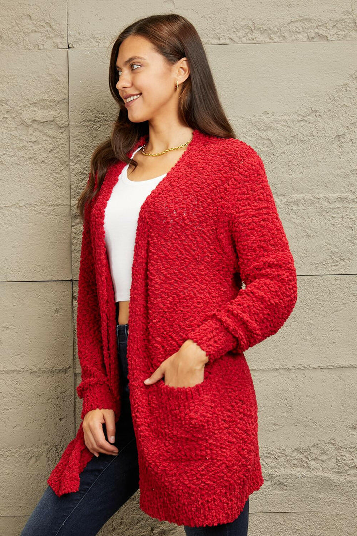 Full Size Open Front Popcorn Cardigan