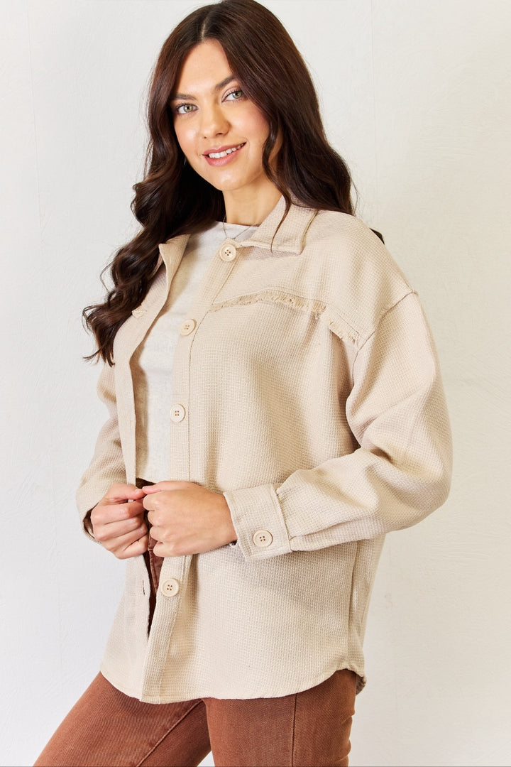 Textured Fray Detail Shirt Jacket