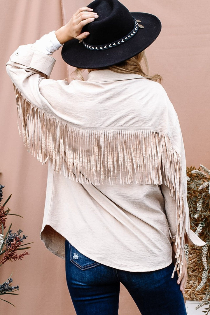 Fringe Detail Button Down Shirt Jacket