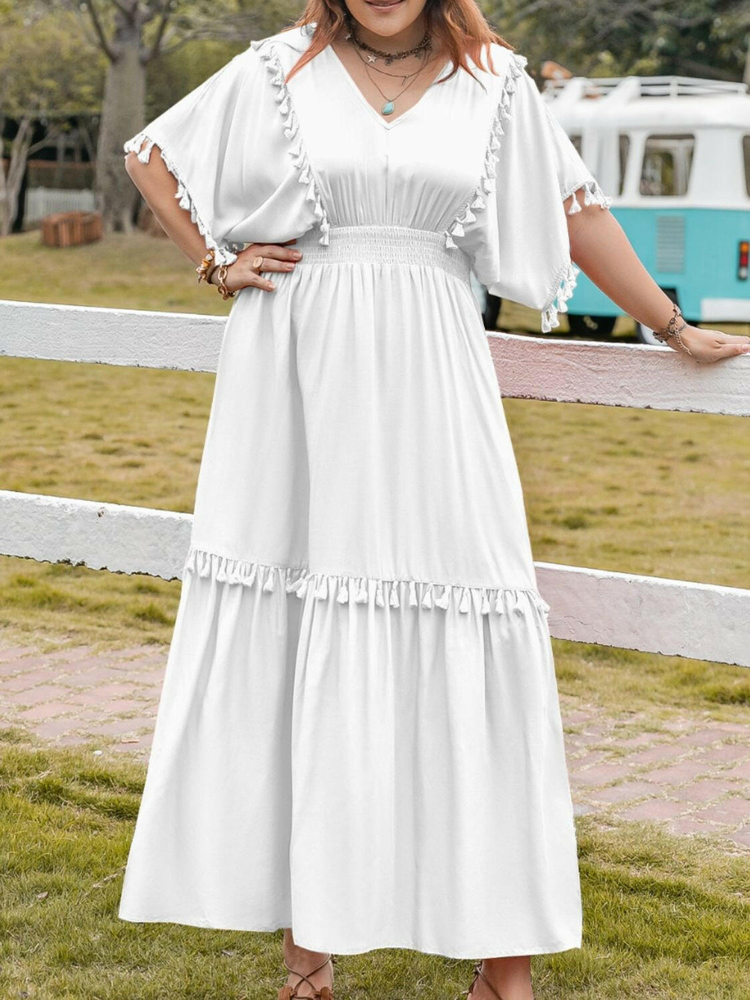 Tassel-Trim Maxi Dress - Plus Size.