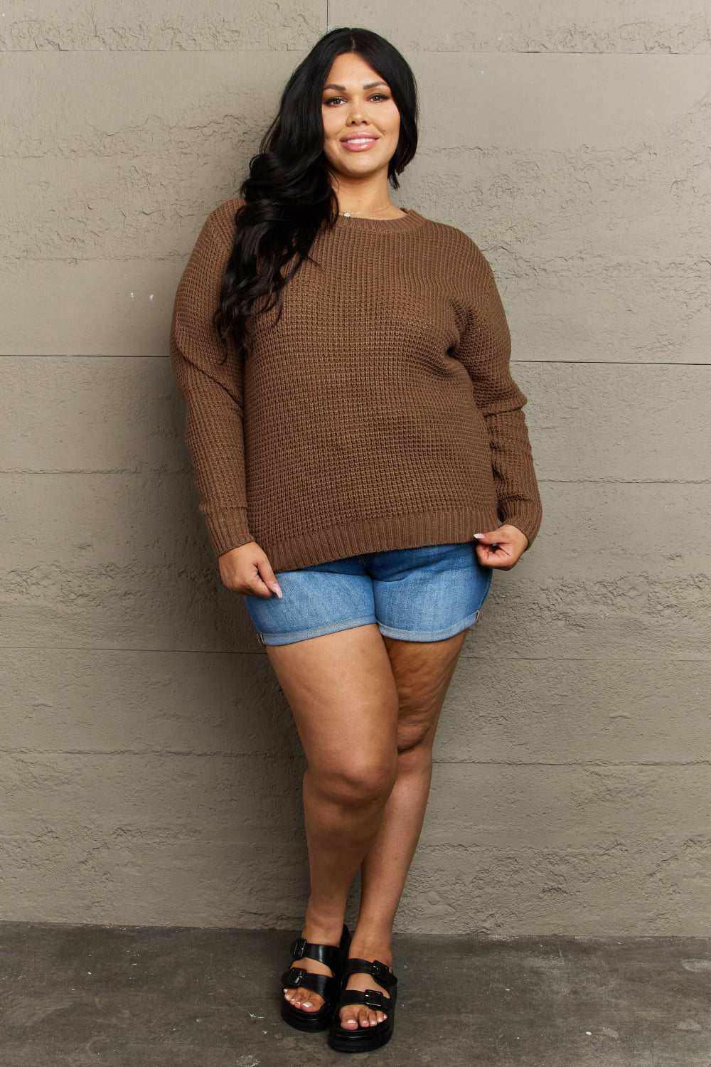 Size High Low Waffle Knit Sweater