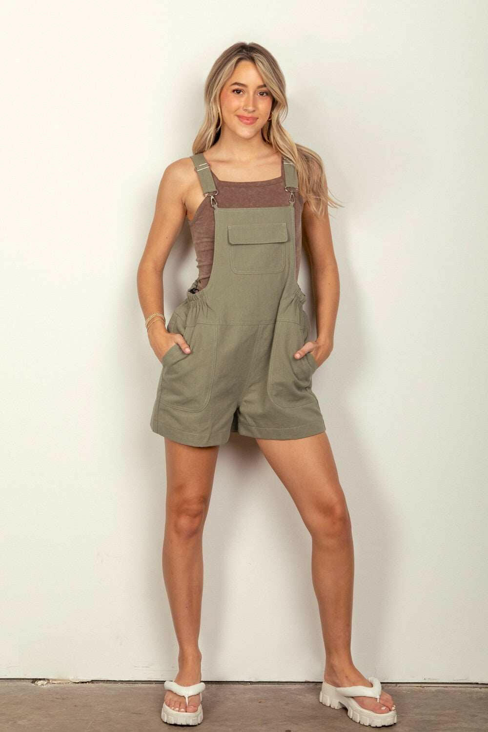 Olive Sunny Stroll Overall Shorts - Very J