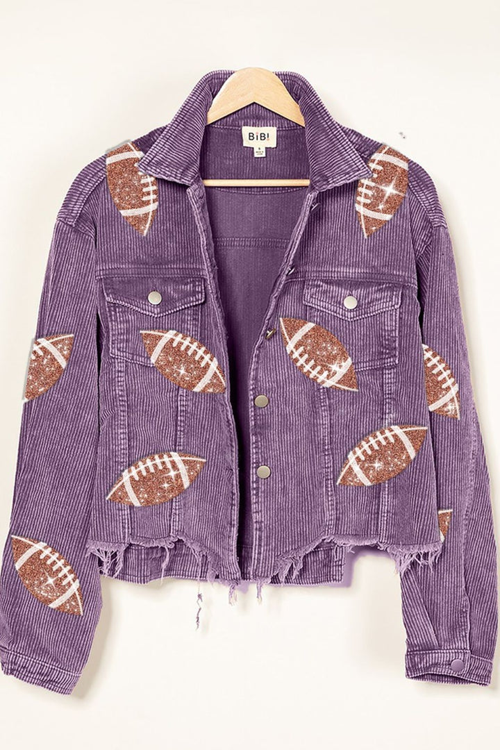 Football Sequin Embroidery Corduroy Jacket