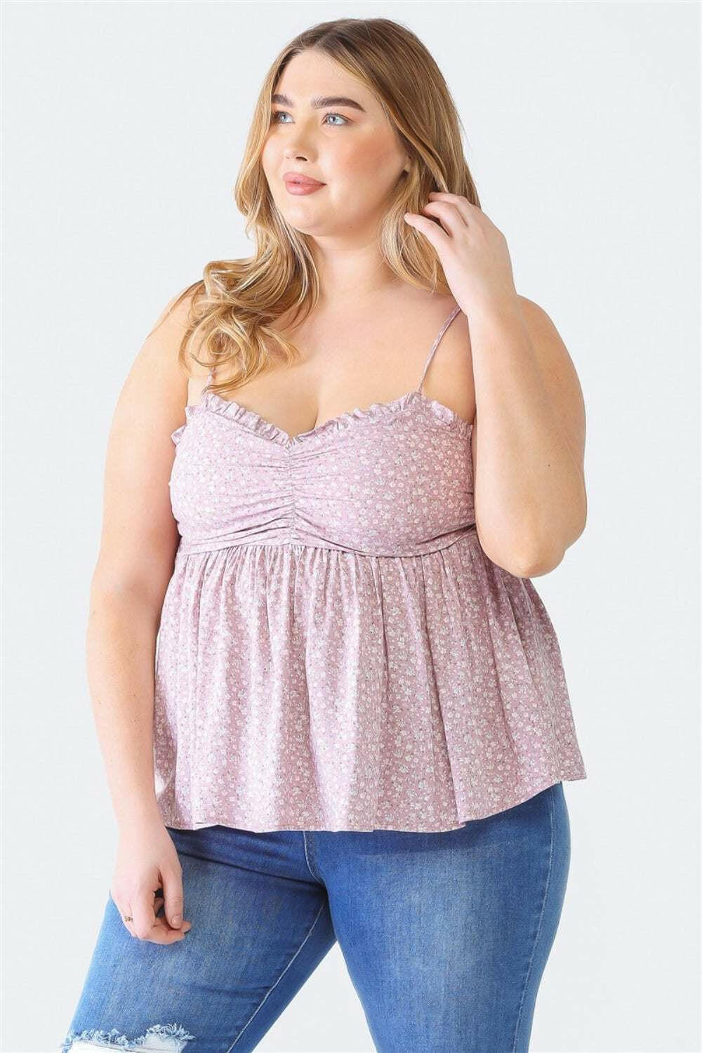 Sweetheart Smocked Floral Cami - Plus Size