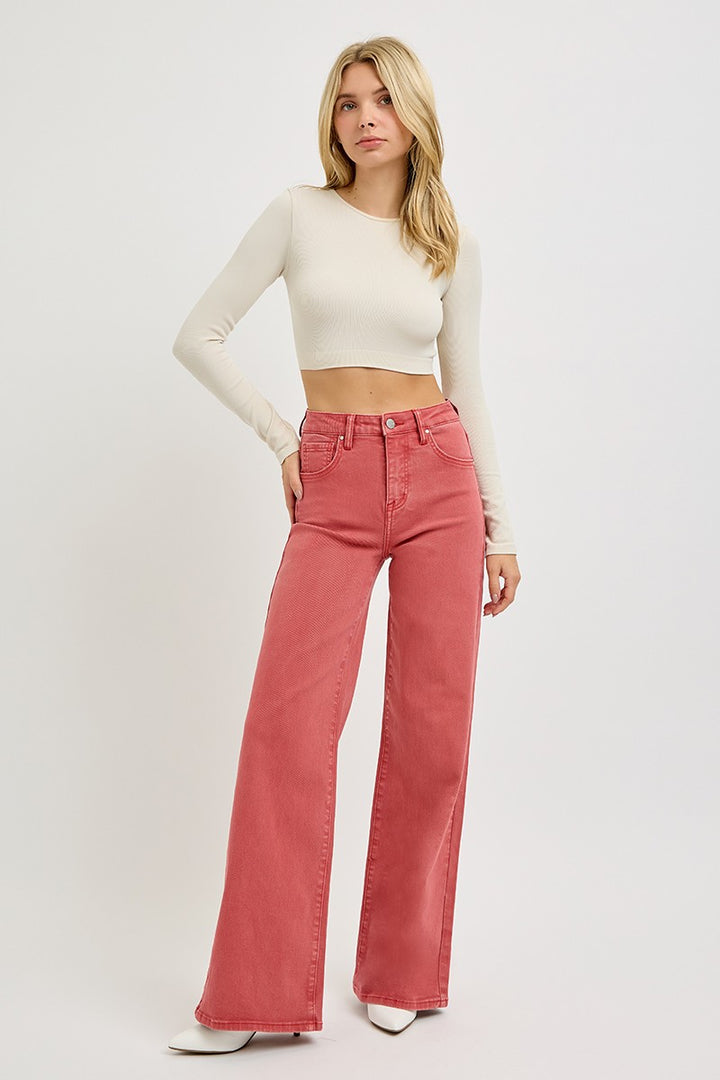 High Rise Wide Leg Jeans in Brick