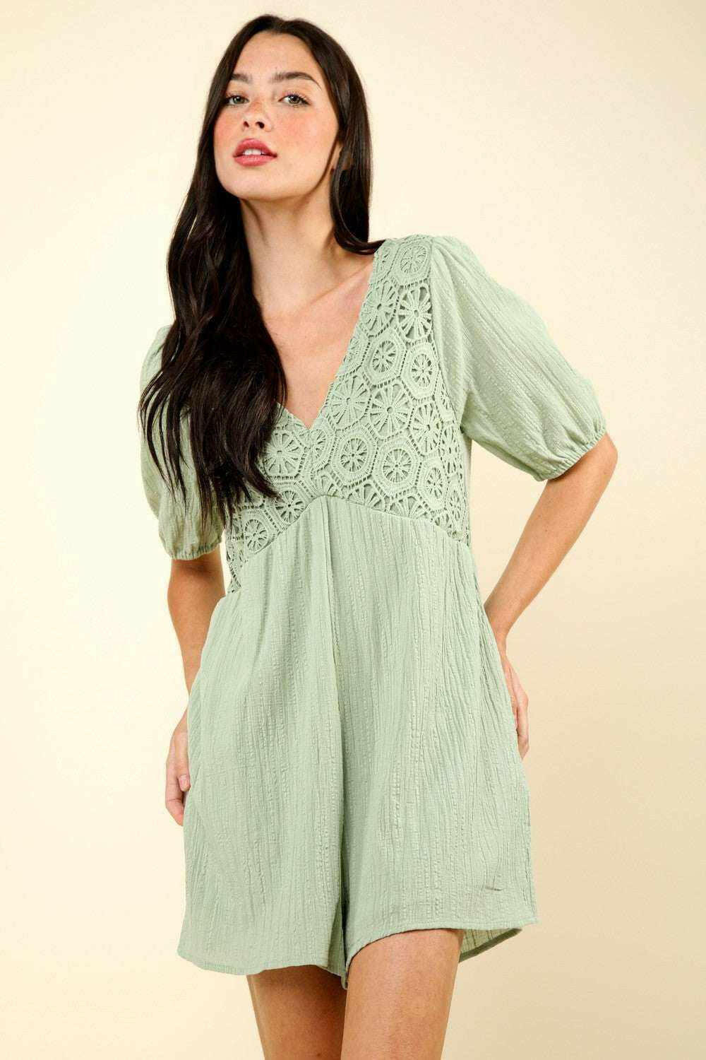 Soft Cotton Lace Romper with Pockets