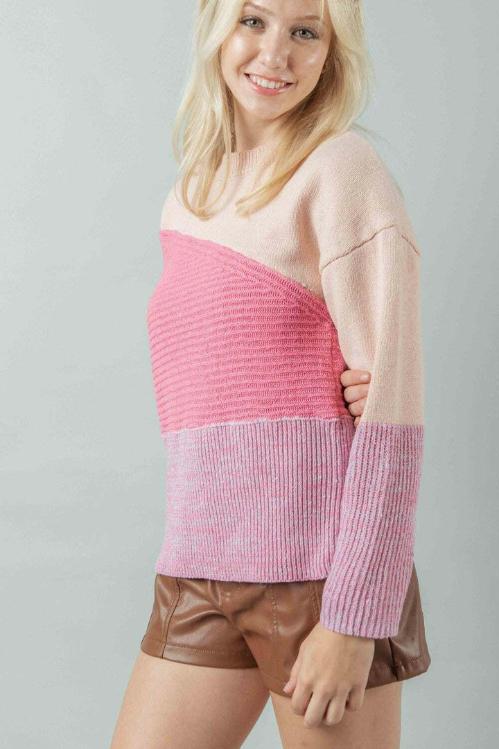 Blush Pink Color Block Sweater - The Rogue Daisy