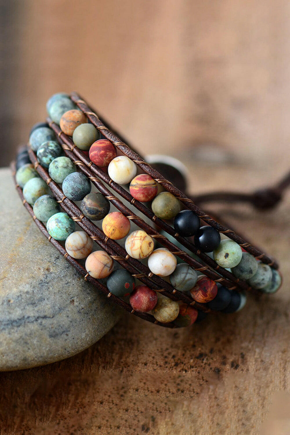 Triple Layer Beaded Agate Bracelet.