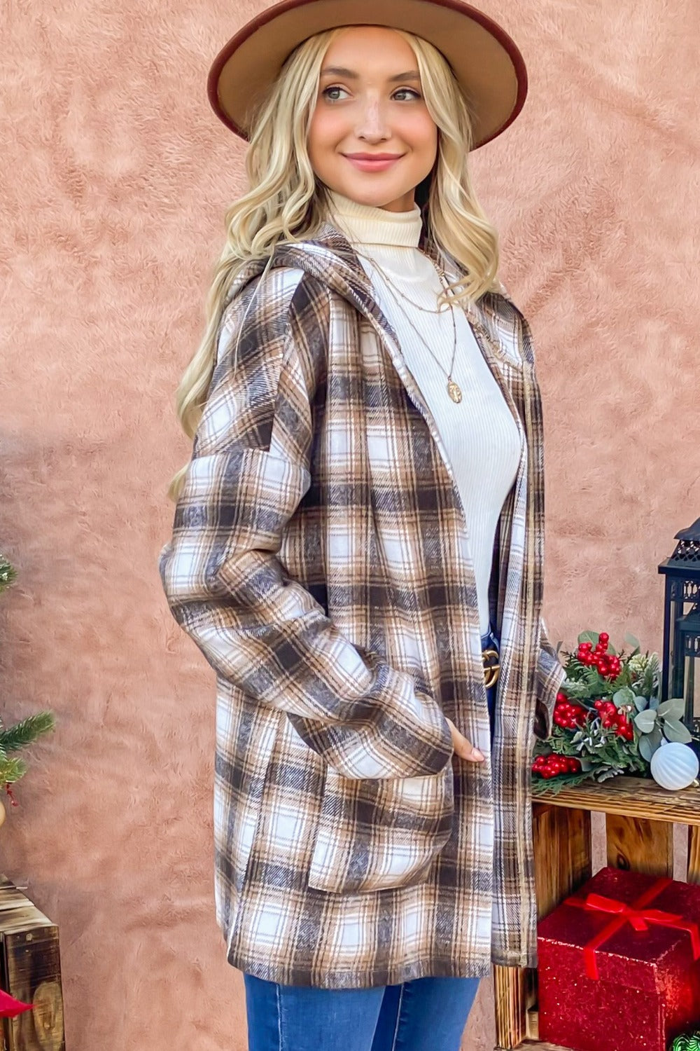 Hooded Plaid Shirt Jacket