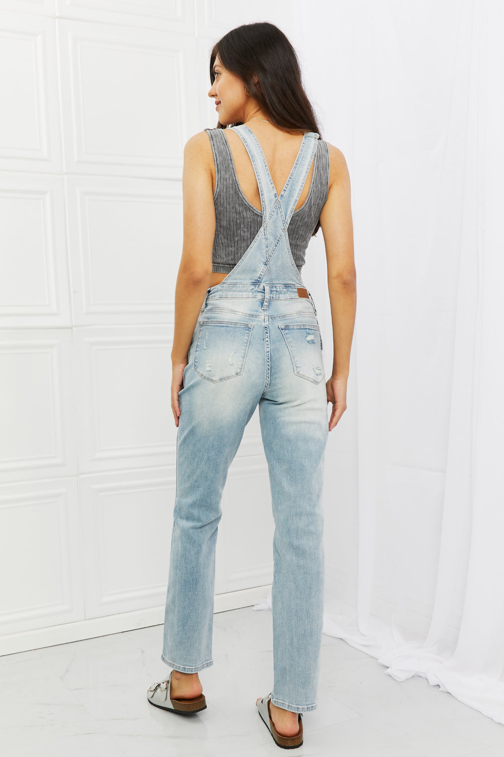 Judy Blue Melina Distressed Straight Leg Overalls