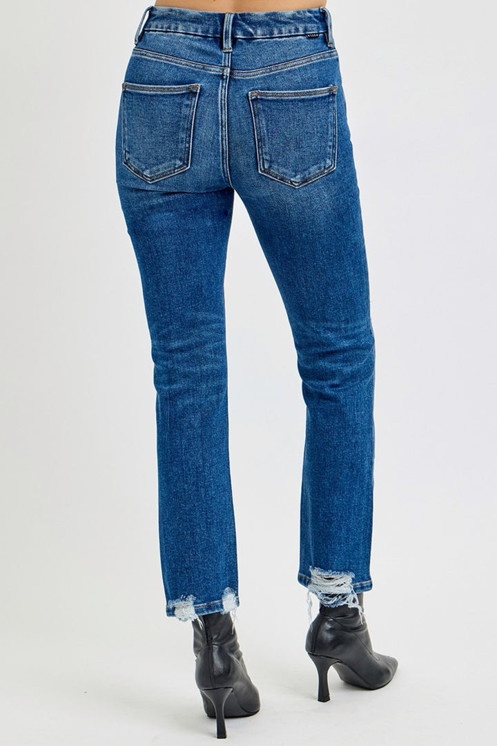 High Rise Distressed Crop Straight Jeans