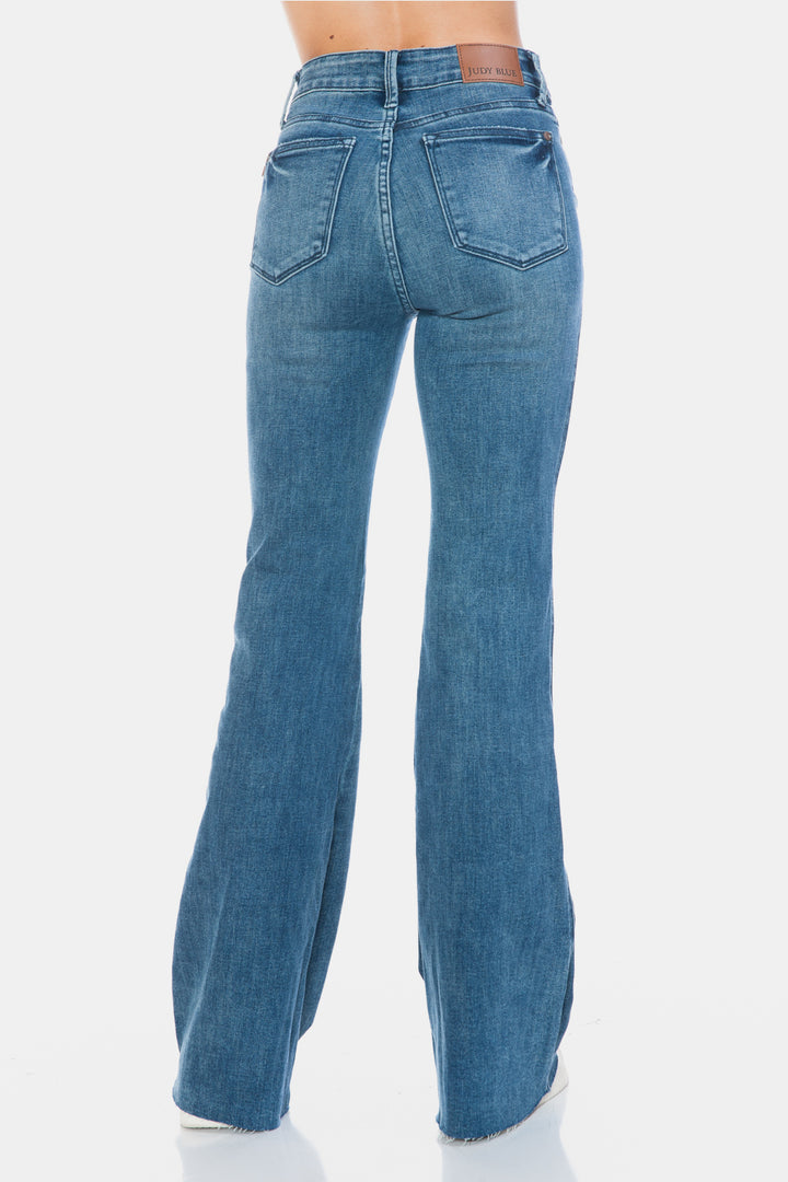 Judy Blue Tummy Control Vintage Wash Cut Hem Flare Jeans