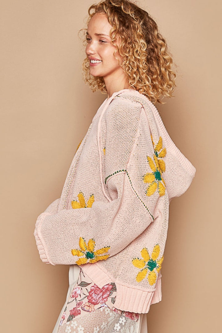 Floral Pattern Hooded Sweater