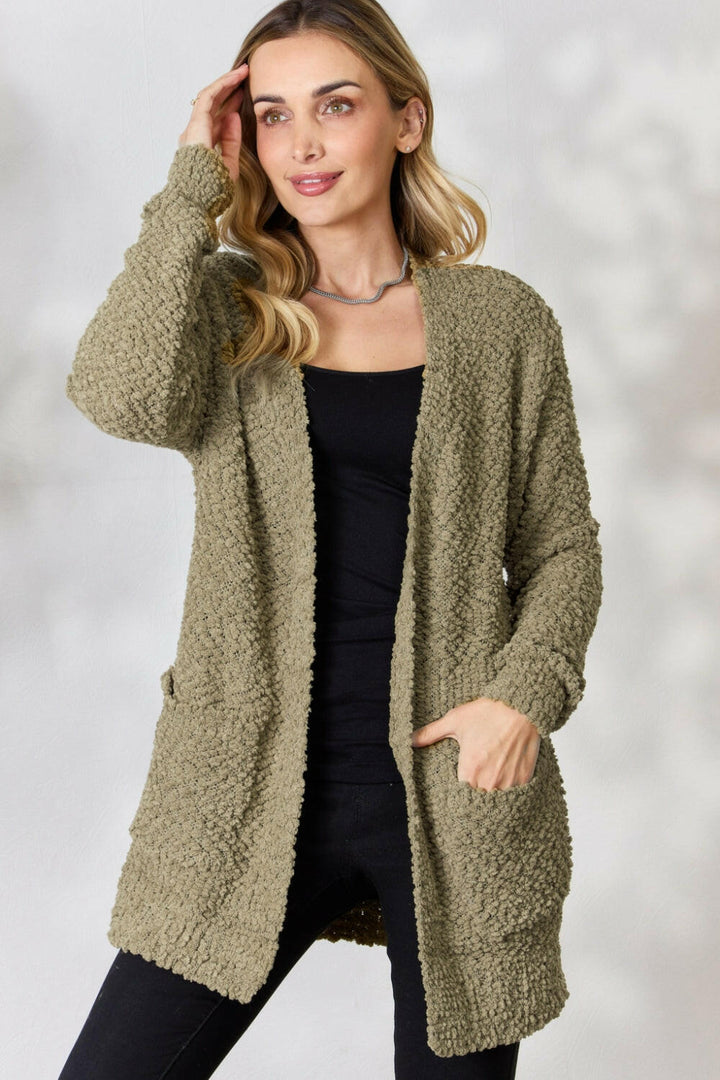 Full Size Open Front Popcorn Cardigan