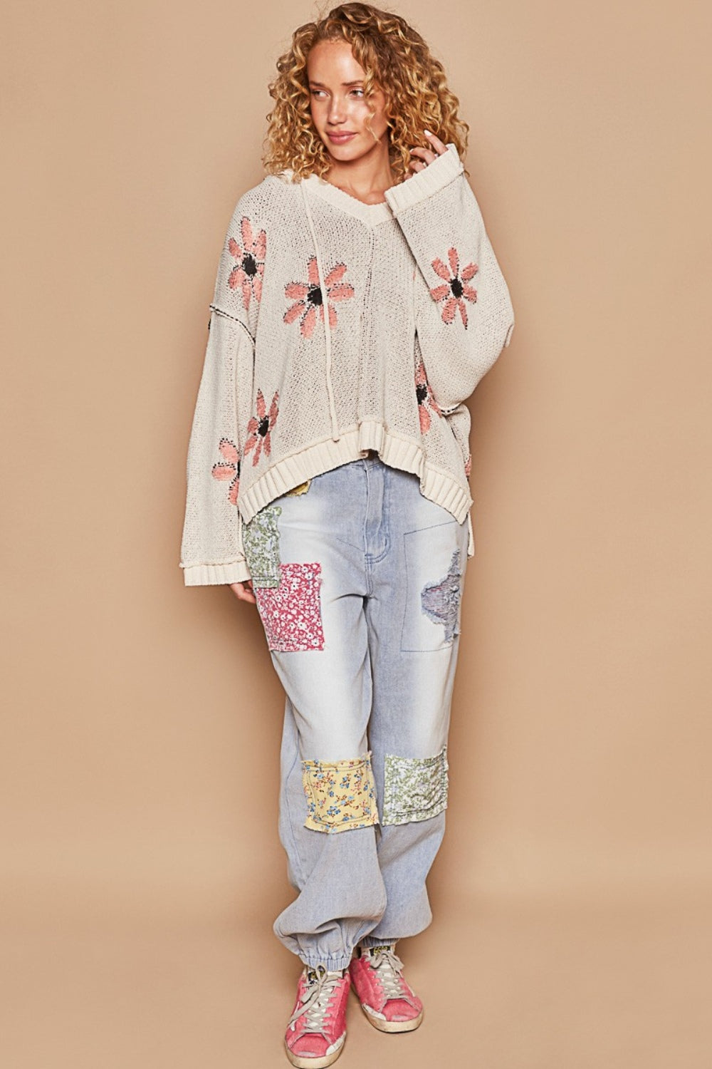 Floral Pattern Hooded Sweater