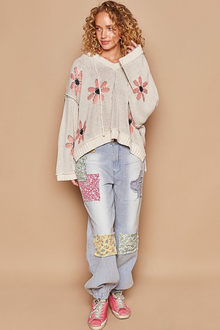 Floral Pattern Hooded Sweater