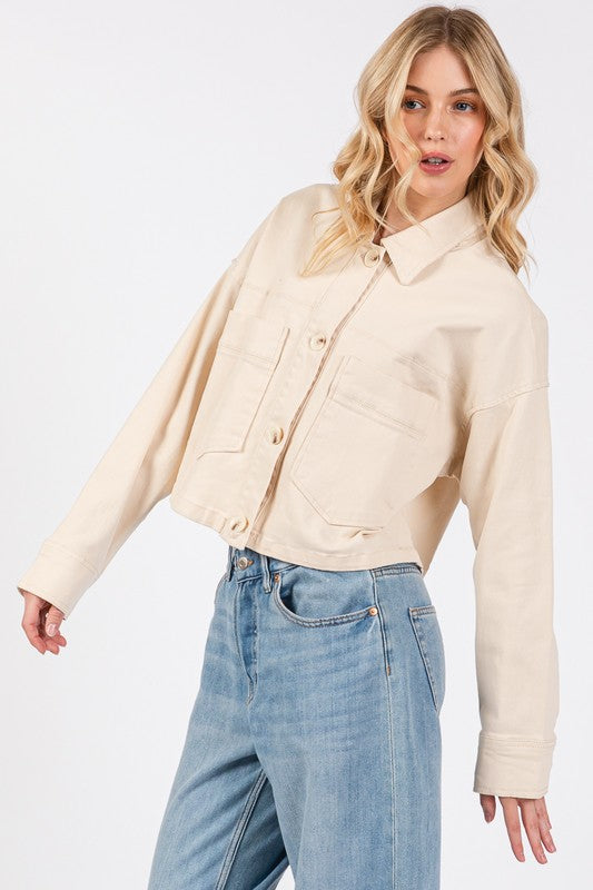 Big Button Cropped Denim Jacket